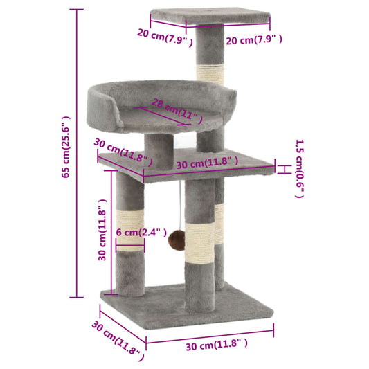 Sisal Cat Scratching Post with Columns — 65 cm