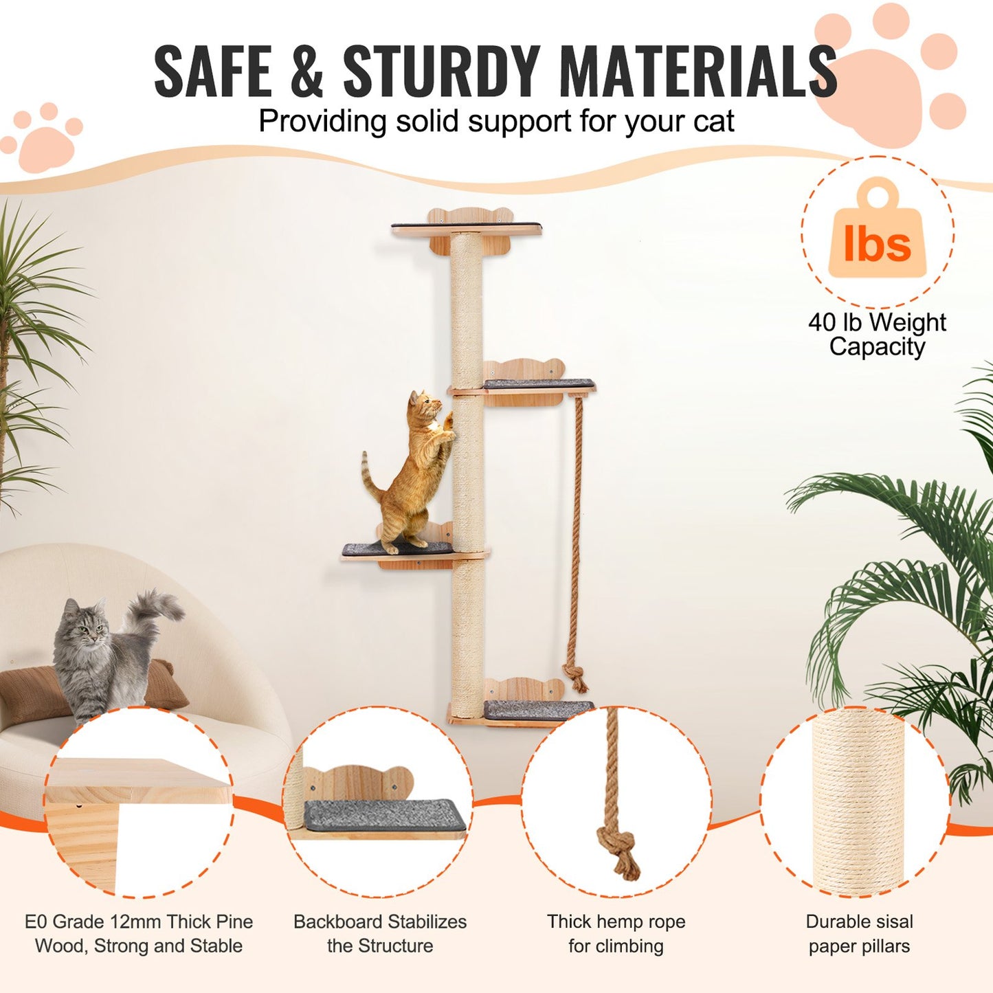 Tall Cat Wall Furniture Set — Premium 4 Tier