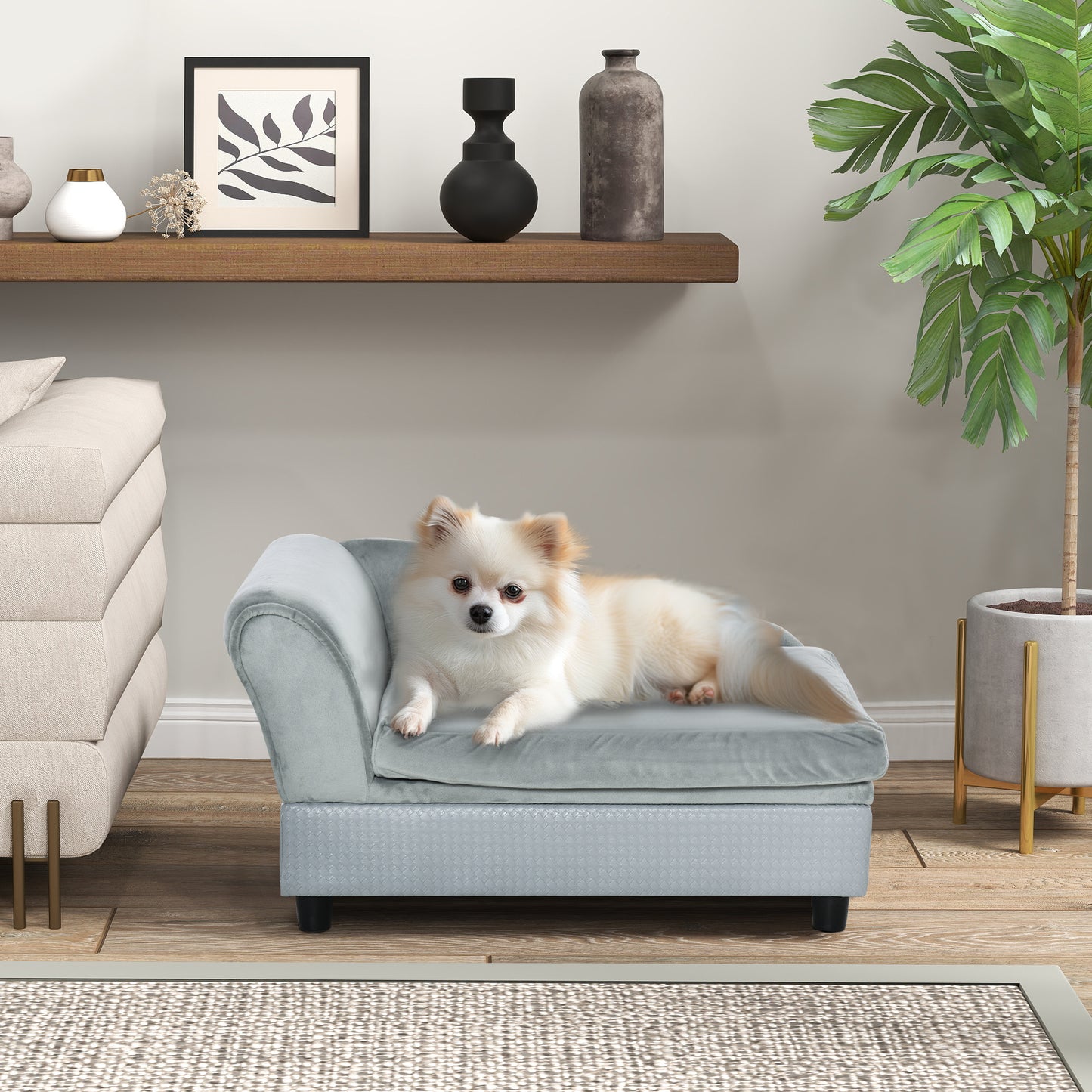 Velvet Dog Sofa Bed with Hidden Storage