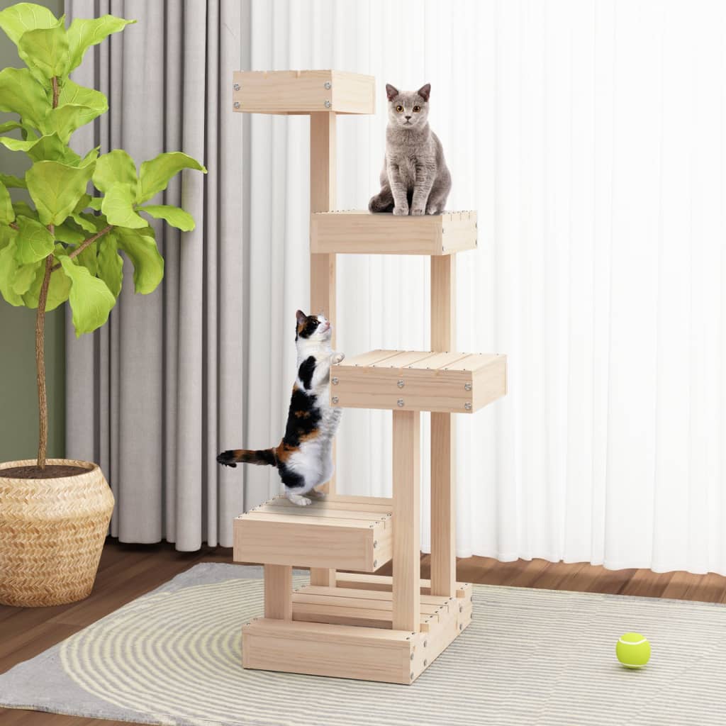 Solid Pine Wood Cat Tree — Minimalist Design