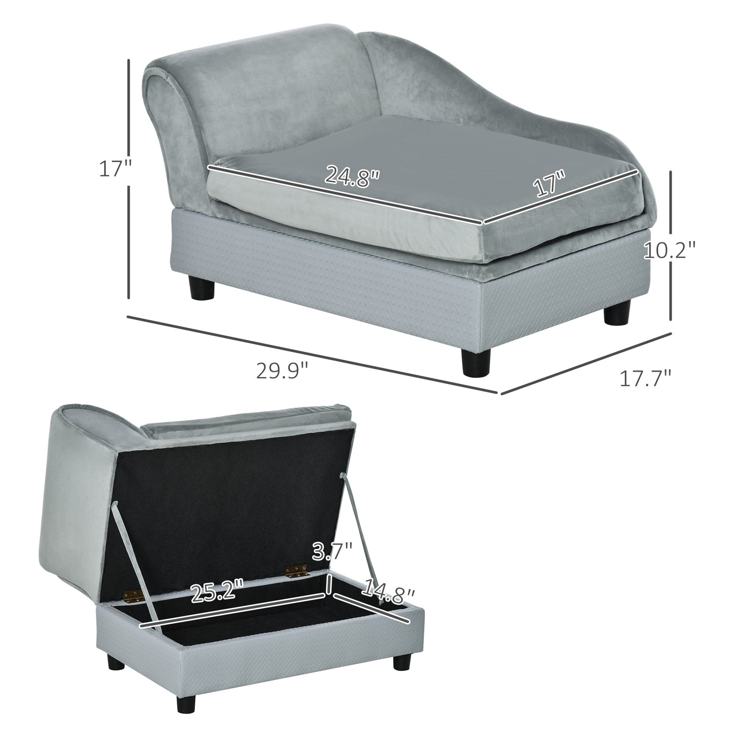 Velvet Dog Sofa Bed with Hidden Storage
