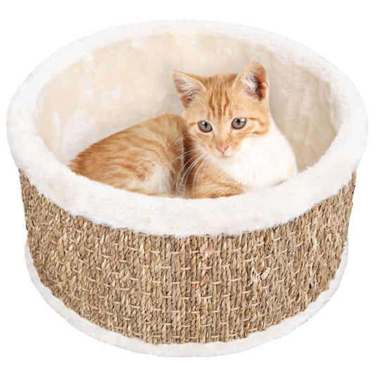 Round Seagrass Cat Basket — Natural & Handwoven
